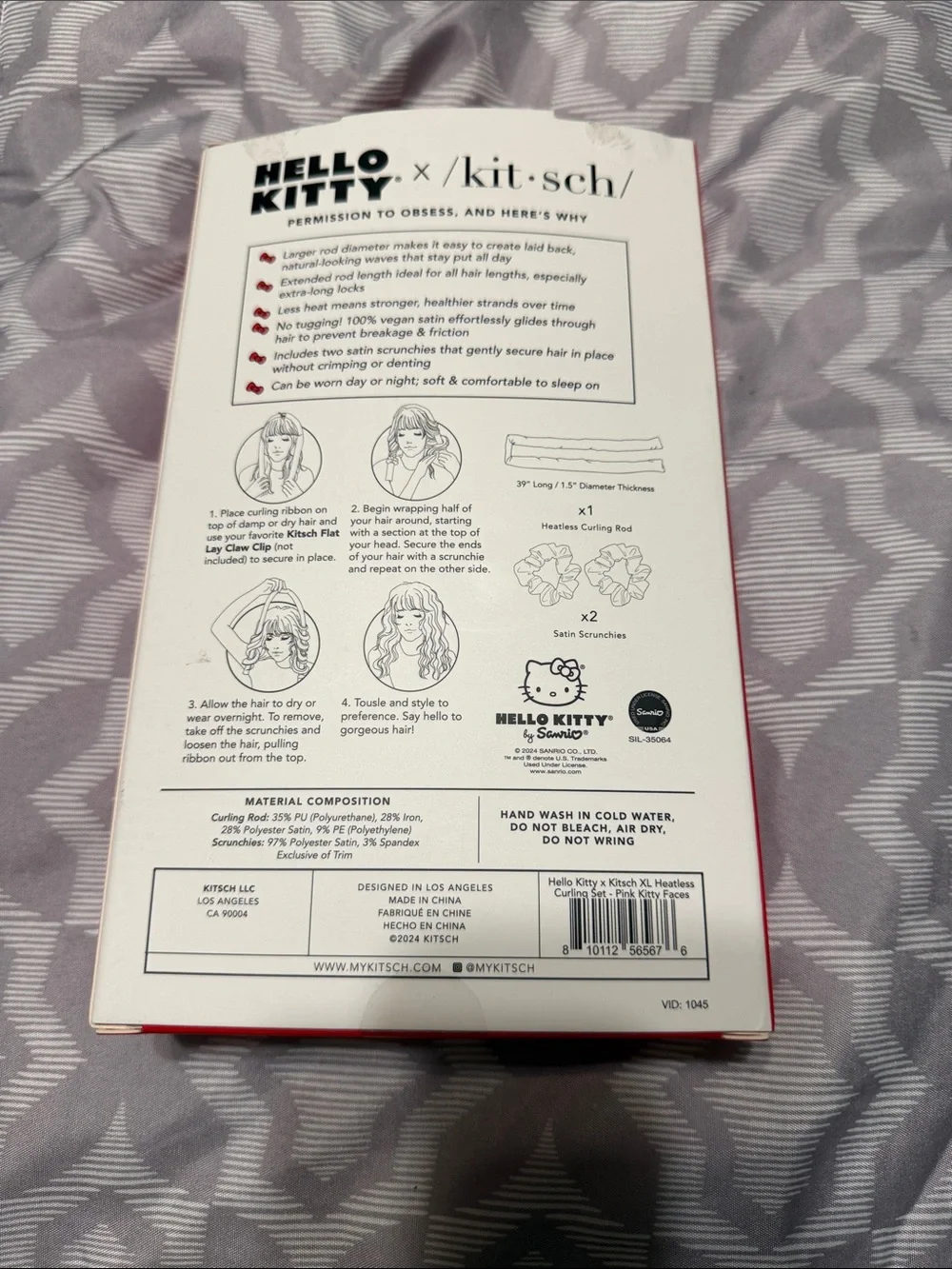 Hello Kitty Pink Satin Heatless Curling Set with Red Bow Graphic